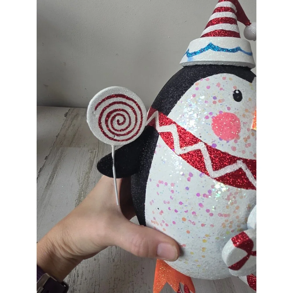 Vintage‎ Pier 1 penguin glitter skates metal lollipop decor scarf sparkle